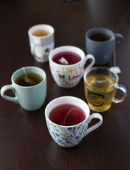 Cups of various teas