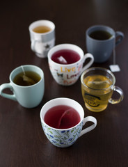 Cups of various teas