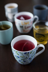 Cups of various teas
