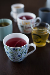 Cups of various teas