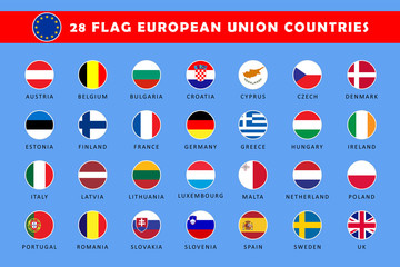 Set of 28 European Union Countries Flag Round 3d