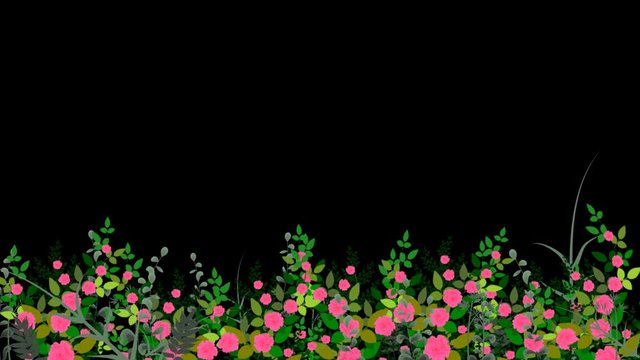 Seamless Flower Garden Moving in the Wind in a Transparent Alpha Channel in Loop