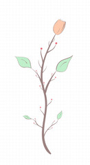 Branch with flower and leaves, vintage style