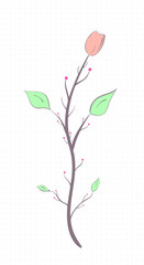 Branch with flower and leaves, vintage style