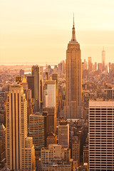 Fototapeta na wymiar New york City architecture with Manhattan skyline at dusk , NY, USA. View from above.