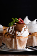 The process of making desserts. Cream cakes, muffins, cookies, groceries. The kitchen and confectioner makes desserts.
