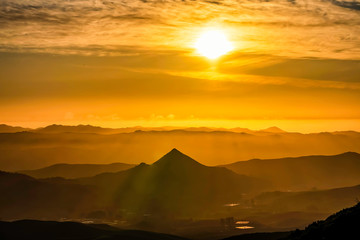 Yellow Sunset in Mountains