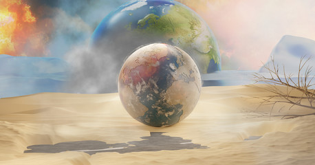 desert planet earth melted ice and fire 3d-illustration. elements of this image furnished by NASA