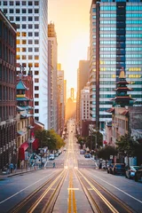 Gordijnen Downtown San Francisco with California Street at sunrise, San Francisco, California, USA © JFL Photography