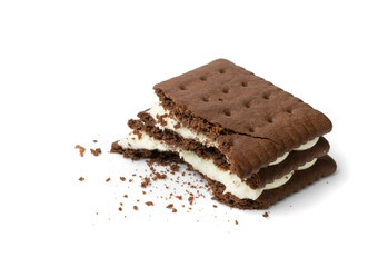 Soft Chocolate Butter Cookies with White Creamy Filling Isolated