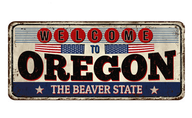 Fototapeta premium Welcome to Oregon vintage rusty metal sign