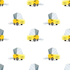 Taxi cartoon seamless pattern, vector illustration isolated on white background. Cute print for a wrapping paper and textile fabric.