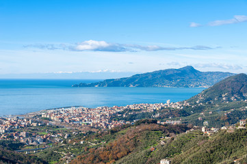 Fototapeta na wymiar Tigullio bay - Chiavari, Cogorno, Lavagna and Portofino - Ligurian sea - Italy