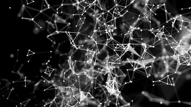 white connecting particles fly slowly against a black background. abstraction. 3d render