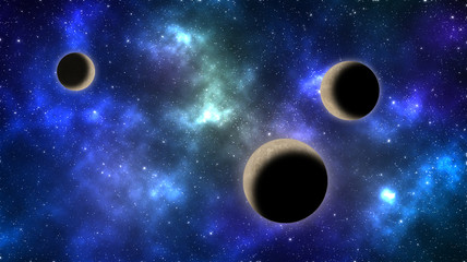 Cosmic galaxy background with planets, nebula and shining stars