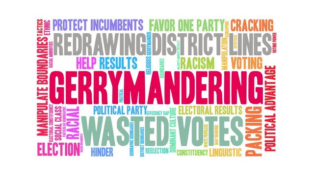 Gerrymandering Animated Word Cloud on a white background. 