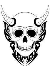 Art Devil Skull Tattoo. Hand drawing and graphic vector.