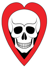 Art Heart mix Skull Tattoo. Hand drawing and graphic vector.