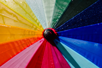 Multicolored fabric background of a summer umbrella.