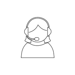 Woman with headphones line icon vector illustration isolated on white background. Call center, hotline, support