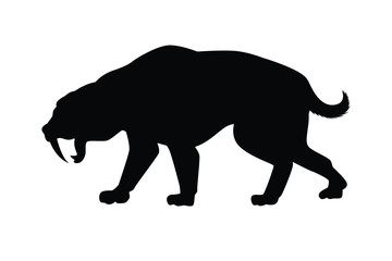 Sword teeth tiger ancient  animal silhouette vector