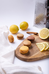 Lemon, chocolate and coffee macarons
