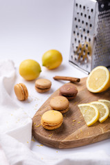 Lemon, chocolate and coffee macarons