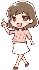 指さしするアニメ調のお姉さん
