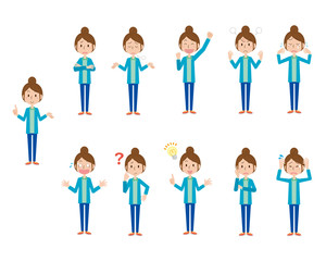 女性　おかあさん　主婦　感情　ポーズ　セット