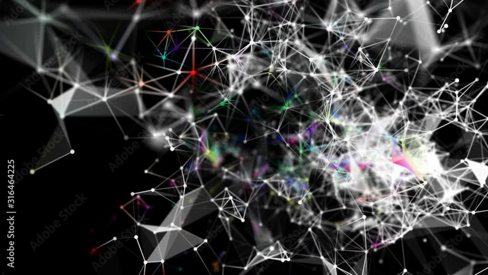 Aufkleber white particles shimmering in different colors fly slowly on a black background. abstraction. 3d ren