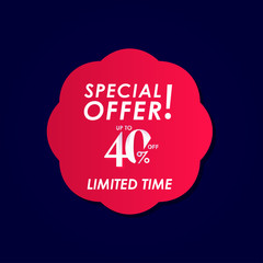 Discount Special Offer up to 40% off Limited Time Label Vector Template Design Illustration