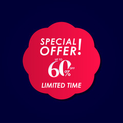 Discount Special Offer up to 60% off Limited Time Label Vector Template Design Illustration
