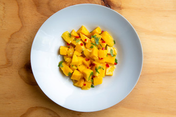 mango chunks with red chiilli and mint