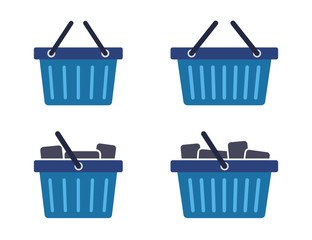 Fototapeta premium Blue shopping basket symbol shop icon full and empty version