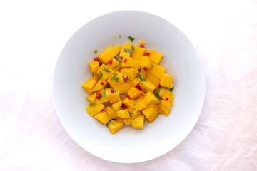 mango chunks with red chiilli and mint