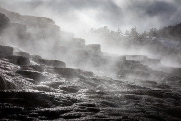 Mammoth terraces of Yellowstone, Wyoming, USA.
