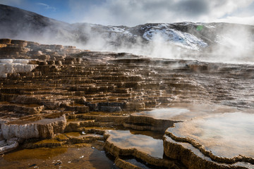 Mammoth terraces of Yellowstone, Wyoming, USA.