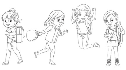 cartoon girl collection go to school for coloring book