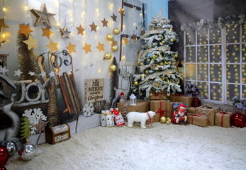 Christmas decoration on photo studio