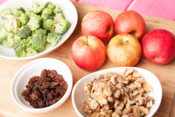Salad Ingredients , healthy apple and broccoli walnut 