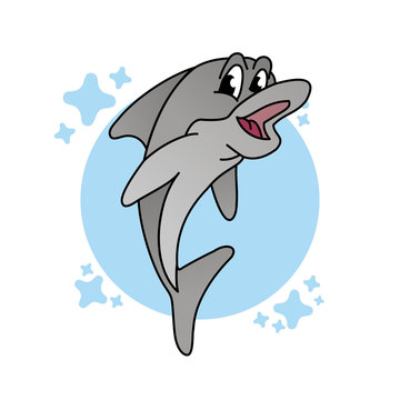 Cartoon Illustration of Dolphin Greet, Cute Character, Flat Design