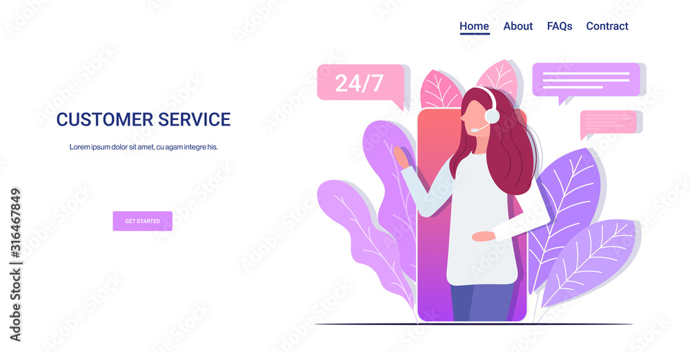 Aufkleber woman helpline operator with headset technical client support customer service concept female consul