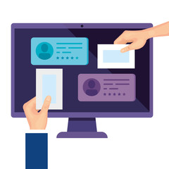 computer for vote online with hands design