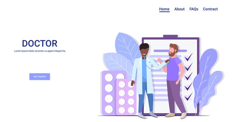african american doctor checking patient breath or heartbeat cardiologist with stethoscope listening to lung and heart sound of man healthcare medicine concept horizontal full length copy space vector