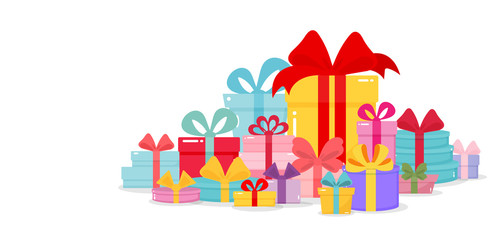 Cartoon gift boxes on white background. Vector illustration.