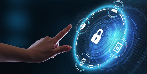 Cyber security data protection business technology privacy concept. Young businessman  select the...