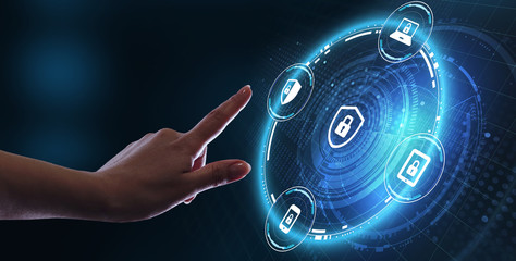 Cyber security data protection business technology privacy concept. Young businessman  select the...
