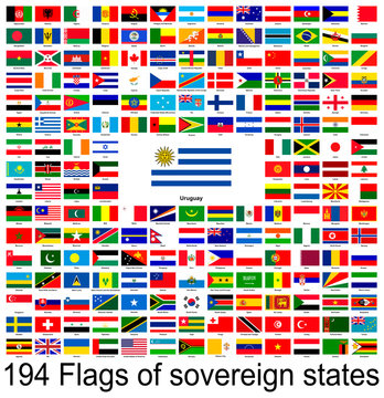 Uruguay, collection of vector images of flags of the world