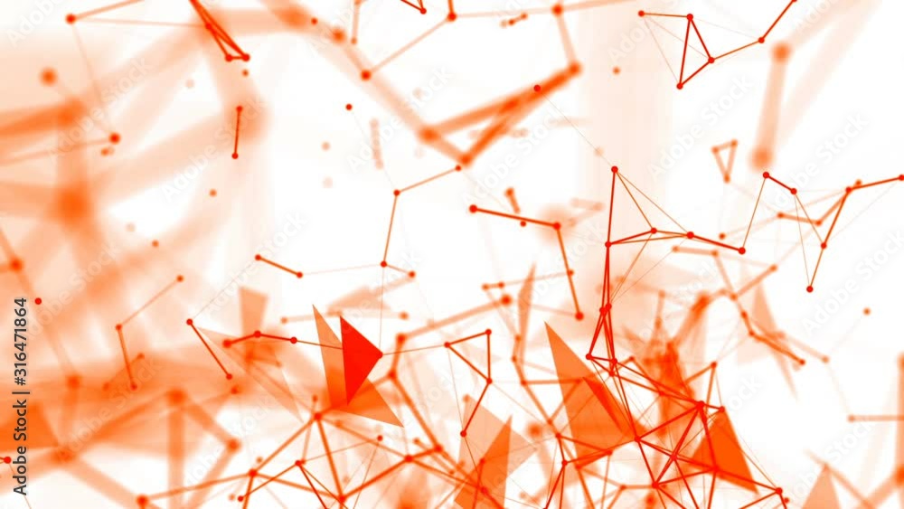Poster orange particles connect and fly on a white background. animated abstract background. 3d render