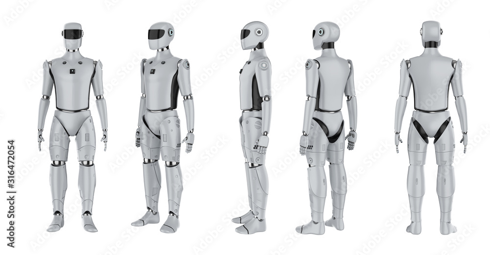 Poster set of artificial intelligence cyborgs or robots